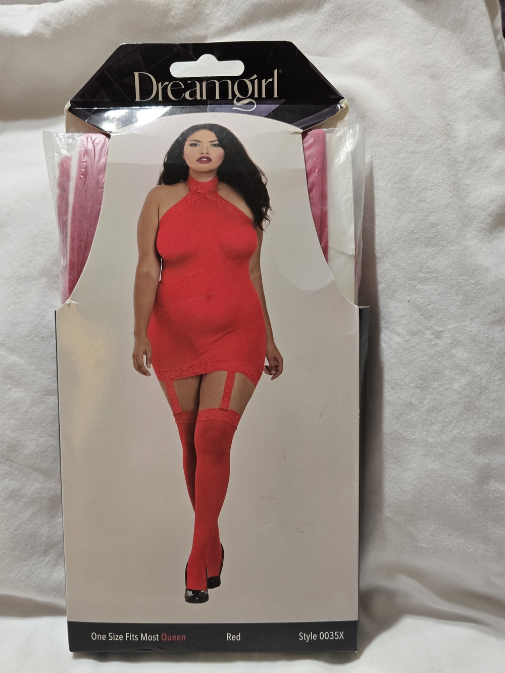 Dreamgirl Red Halter Chemise and Garter Thigh-High Set Queen
